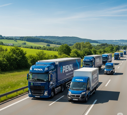 Transportfahrzeuge unterwegs auf dreispuriger Autobahn